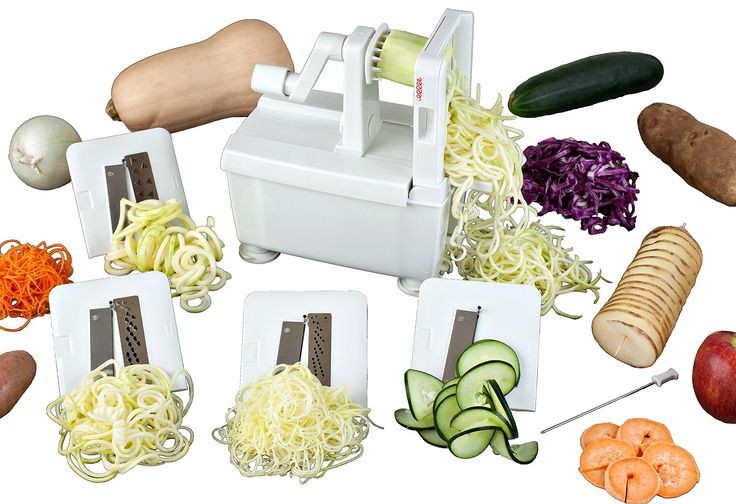 Paderno World Cuisine 6-Blade Vegetable Slicer / Spiralizer,  Counter-Mounted and includes 6 Different Stainless Steel Blades 