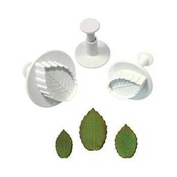 PME RL530 PME Rose Leaf Plungers Cutter 3pc Set - 25mm 30mm 40mm Fondant Cutters & Plungers