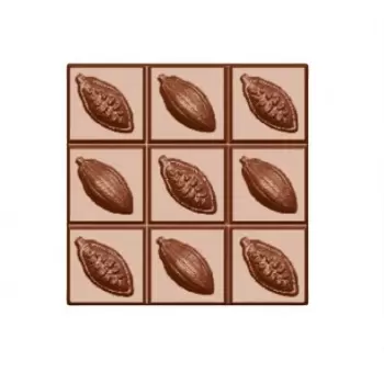 Chocolate World CW1642 Polycarbonate Cocoa Bean Tablet Square Chocolate Mold - 100 x 100 x 15 mm - 92gr - 1x2 Cavity - 275x13...