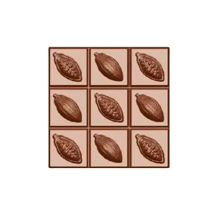 Chocolate World CW1642 Polycarbonate Cocoa Bean Tablet Square Chocolate Mold - 100 x 100 x 15 mm - 92gr - 1x2 Cavity - 275x13...