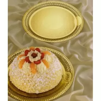 Novacart Apollo8b Apollo Gold Lace Doilies Round - 11 5/8'' Inside - 13 3/4'' Outside - 10 pcs Cake Boards