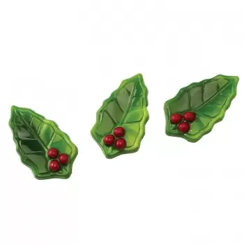 Matfer Bourgeat CW1454 Polycarbonate Holly Leaf Chocolate Mold - 57 x 32 x 10 mm - 6gr - 2x7 Cavity - 275x135x24mm Holidays M...