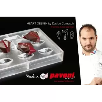 Pavoni Polycarbonate Chocolate Mold - HEART DESIGN by DAVIDE COMASCHI - 18Cavities - 275mm x 135mm