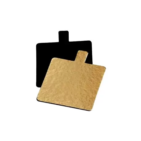 Pastry Chef's Boutique 15560 Square Monoportion Double Sided Gold / Black Cake Board 2.3''x2.3'' - 6 x 6 cm - 200 pcs Mono Ca...