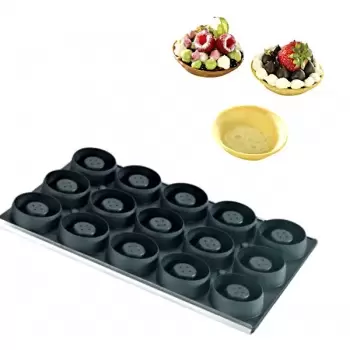 Pastry Chef's Boutique M07856 Round Plain Kali Tart Mold - 15 Cavity - Ø 4.5 x 0.8 cm - 29 x 19 cm Tart & Quiches Pans