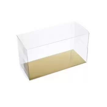 Clear Rectangle Plastic box for Cake with Gold Cakeboard - 18 x 10 x 8 cm - Pack of 25