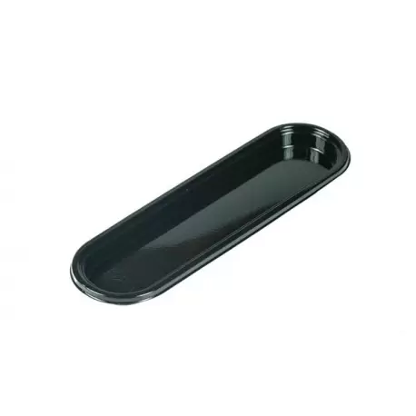 Black Plastic Eclair Individual Oval Tray - 14 x 3.5 cm - Pack of 100 pcs