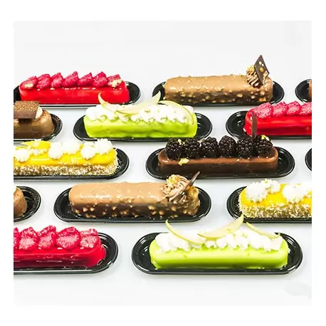 Black Plastic Eclair Individual Oval Tray - 14 x 3.5 cm - Pack of 100 pcs