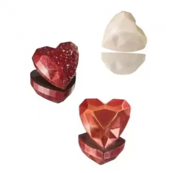 Martellato MA1993 Polycarbonate Chocolate Heart Diamond Gems Mold - 33x33x15mm - 10gr - 24 pcs Valentine's Molds