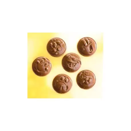 Chocolate World CW1531 Polycarbonate Smile Emoji Faces Chocolate Mold - 35 x 35 x 7 mm - 5.8gr - 3x6 Cavity - 275x135x24mm Th...