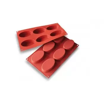 Silikomart SF111 Silikomart Oval Silicone Molds - 88mm x 53mm x 24mm H - 6 Cavity - 85mL Non-Stick Silicone Molds