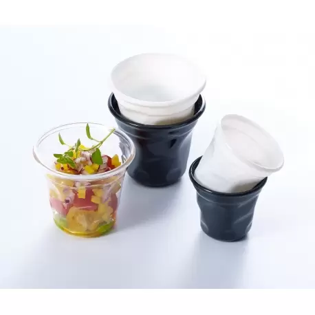 Pastry Chef's Boutique PCB052471 White Cabosse Plastic mini Cups - Ø75 x 65 mm - 150ml - Pack of 100 Plastic Mini Cups and Bowls