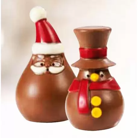 Martellato 20-C1010 Polycarbonate Holiday Winter Snowman Chocolate Mold - 8 Cavity - 4 Santa and 4 Snowman Holidays Molds