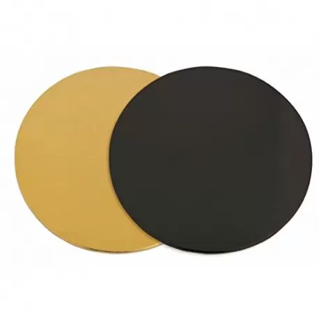 Pastry Chef's Boutique GCB14 Round Double Sided Black / Gold Cake Boards - Ø 14 cm - 100 pcs Cake Boards