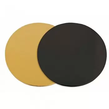 Pastry Chef's Boutique GCB18 Round Double Sided Black / Gold Cake Boards - Ø 18 cm - 100 pcs Cake Boards