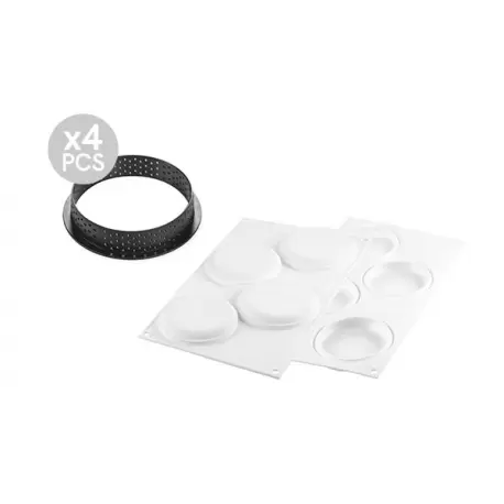 Silikomart Professional KIT TARTE RING Ø100 cm - Ø 100 x 20 mm - 4 Cavity - 80 ml