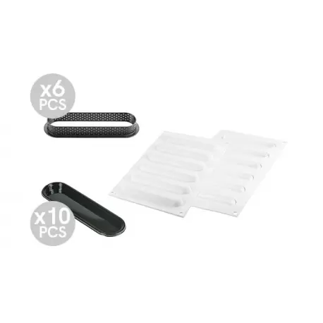 Silikomart Professional Oblong Finger KIT TARTE RING set - 146 x 35 x 20 mm - 6 Pieces Kit