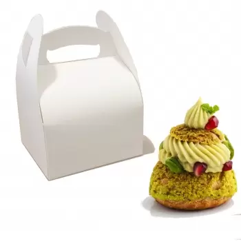 White Cardboard Pastry Cake Entremets Boxes with Handles - 11 x 10 cm - Pack of 50