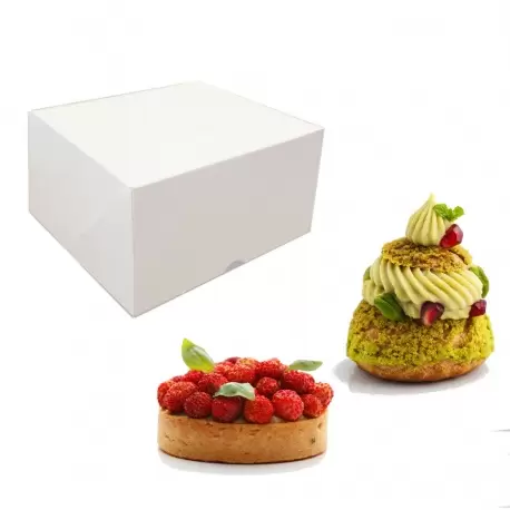 Pastry Chef's Boutique 15230 White Cardboard Pastry Cake Entremets Boxes - 18 x 18 x 10 cm - Pack of 50. Pastry Boxes