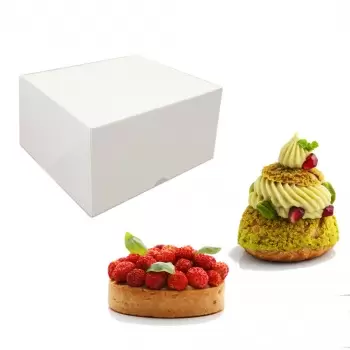 Pastry Chef's Boutique 15232 White Cardboard Pastry Cake Entremets Boxes - 23 x 23 x 10 cm - Pack of 50 Pastry Boxes