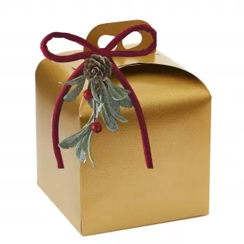 Deluxe Gold Leather Panettone Carboard Box with handle - 20 x 20 x 18 cm - 25 pcs -