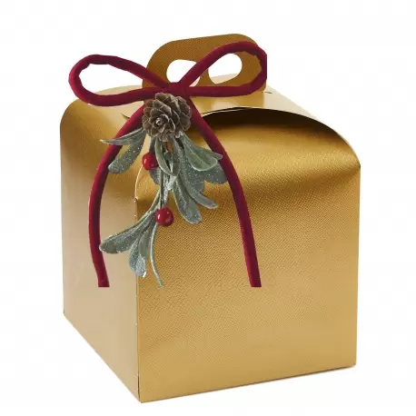 Deluxe Gold Leather Panettone Carboard Box with handle - 20 x 20 x 18 cm - 25 pcs -