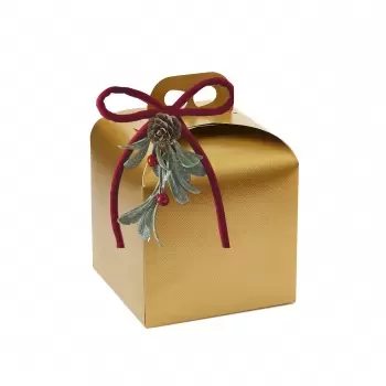 Deluxe Gold Leather Panettone Carboard Box with handle - 16 x 16 x 14 cm - 25 pcs -