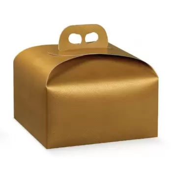 Pastry Chef's Boutique 651596 Deluxe Gold Leather Panettone Carboard Box with handle - 24.5 x 24.5 x 13 cm - 25 pcs - Panetto...