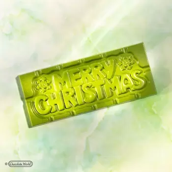 Chocolate World CW12025 Polycarbonate Merry Christmas Tablet Chocolate Mold - 118 x 50 x 8 mm - 45gr - 1x4 Cavity - 275x135x2...