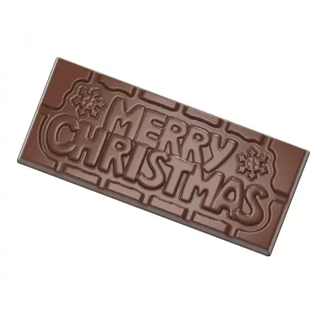 Chocolate World CW12025 Polycarbonate Merry Christmas Tablet Chocolate Mold - 118 x 50 x 8 mm - 45gr - 1x4 Cavity - 275x135x2...