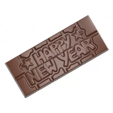 Chocolate World CW12026 Polycarbonate Happy New Year Tablet Chocolate Bar - 118 x 50 x 8 mm - 45gr - 1x4 Cavity - 275x135x24m...