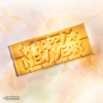 Chocolate World CW12026 Polycarbonate Happy New Year Tablet Chocolate Bar - 118 x 50 x 8 mm - 45gr - 1x4 Cavity - 275x135x24m...