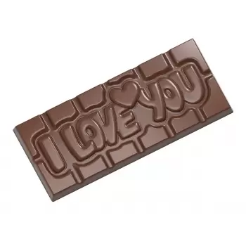 Chocolate World CW12009 Polycarbonate I Love You Tablet Chocolate Mold - 118 x 50 x 8 mm - 45gr - 1x4 Cavity - 275x135x24mm V...