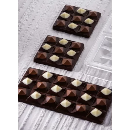 Polycarbonate Chocolate Tablet Bar Mold MOULIN by Vincent Vallée - 154x77x14 - 100g - 3 indents - 275x175