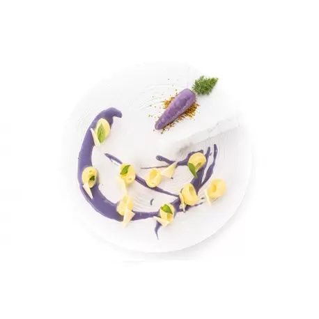 Silikomart Professional Naturae Carota 20 Carrots Mold - Plate signed by Michelin Starred chef Viviana Varese