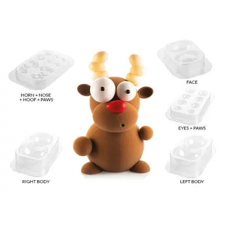 Silikomart 70.105.99.0065 Silikomart Kit Rudolf Christmas Reindeer Mold - 147x236 - 12.301ml Thermoformed Chocolate Molds