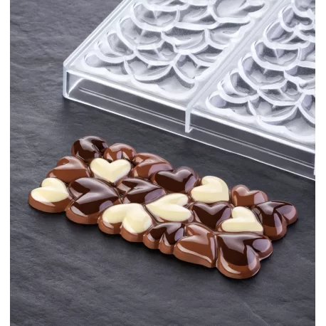 Polycarbonate Valentine's Day Heart Chocolate Bar Mold EROS by Vincent Vallée - 154x77x11mm - 100g - 3 indents