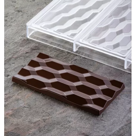 Polycarbonate Chocolate Bar Mold Hexa by Vincent Vallée - 154x77x10 - 100g - 3 indents