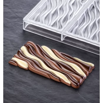 Pavoni PC5030 Polycarbonate Chocolate Bar Mold Fluid by Vincent Vallée - 154x77x11 - 100g - 3 indents Tablets Molds