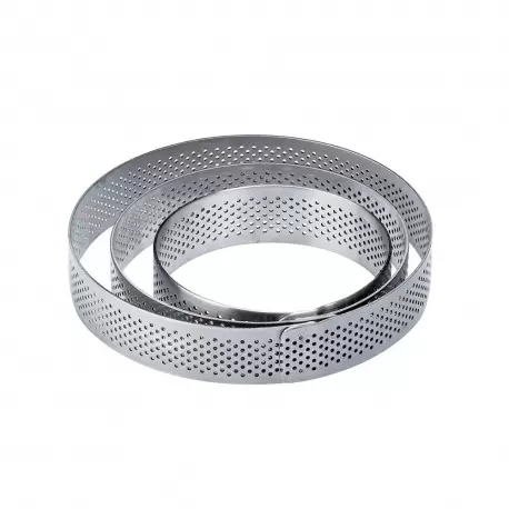 Pavoni XF4020 Microperforated Stainless Steel Round Tart Rings Height: 2cm Diam: 4cm Finger & Individual Tart Rings