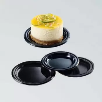 Pastry Chef's Boutique 0417026 Black Plastic Monoportion Cake Pastry Plates - Ø 95 mm - 125 pcs Mono Cake Boards