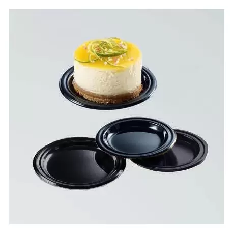 Pastry Chef's Boutique 0417026 Black Plastic Monoportion Cake Pastry Plates - Ø 95 mm - 125 pcs Mono Cake Boards