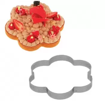 Pastry Chef's Boutique 06626 Stainless Steel Perforated Flower Circle Tart Ring - 6 Parts - Ø 24 x 2.5 cm Other Shaped Rings