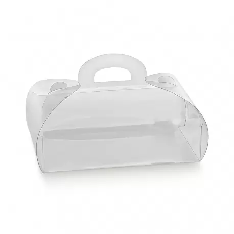 Pastry Chef's Boutique 12325 Clear Rounded Pastry Box with Handle - 185 mm x 120 mm x 80 mm - Pack of 25 Pastry Boxes