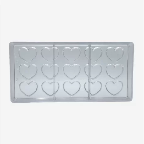 Cabrellon 17554 Polycarbonate Flat Heart Chocolate Mold - 39.6 mm x 32.8 mm x 4mm H - 3 x 5 cavity - 4.5gr Valentine's Molds