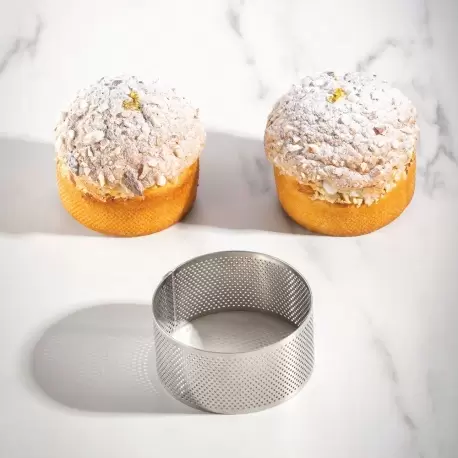 Pavoni XF53 Microperforated Stainless Steel Round Viennoiseries Tart Ring by Johan Martin - Ø mm 90 mm x 45 mm h Bread Ring