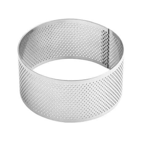 Pavoni XF53 Microperforated Stainless Steel Round Viennoiseries Tart Ring by Johan Martin - Ø mm 90 mm x 45 mm h Bread Ring