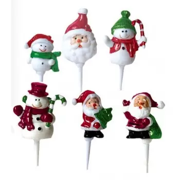 Buche Log Cake Decoration - Christmas Assortment of Snowmen and Santa on a stick - 4.5cm - 72pcs