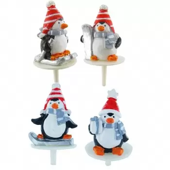 Buche Log Cake Decoration - Winter Penguins on a stick - 3.5cm - 50pcs