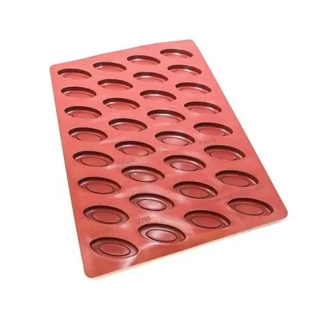 Mae 012705-40X30 SILMAE Professional Silicone Pastry Mold - Mini Bisquit Barquette Mold - 65X26X12 mm - 32 cavity - 14.1ml SI...